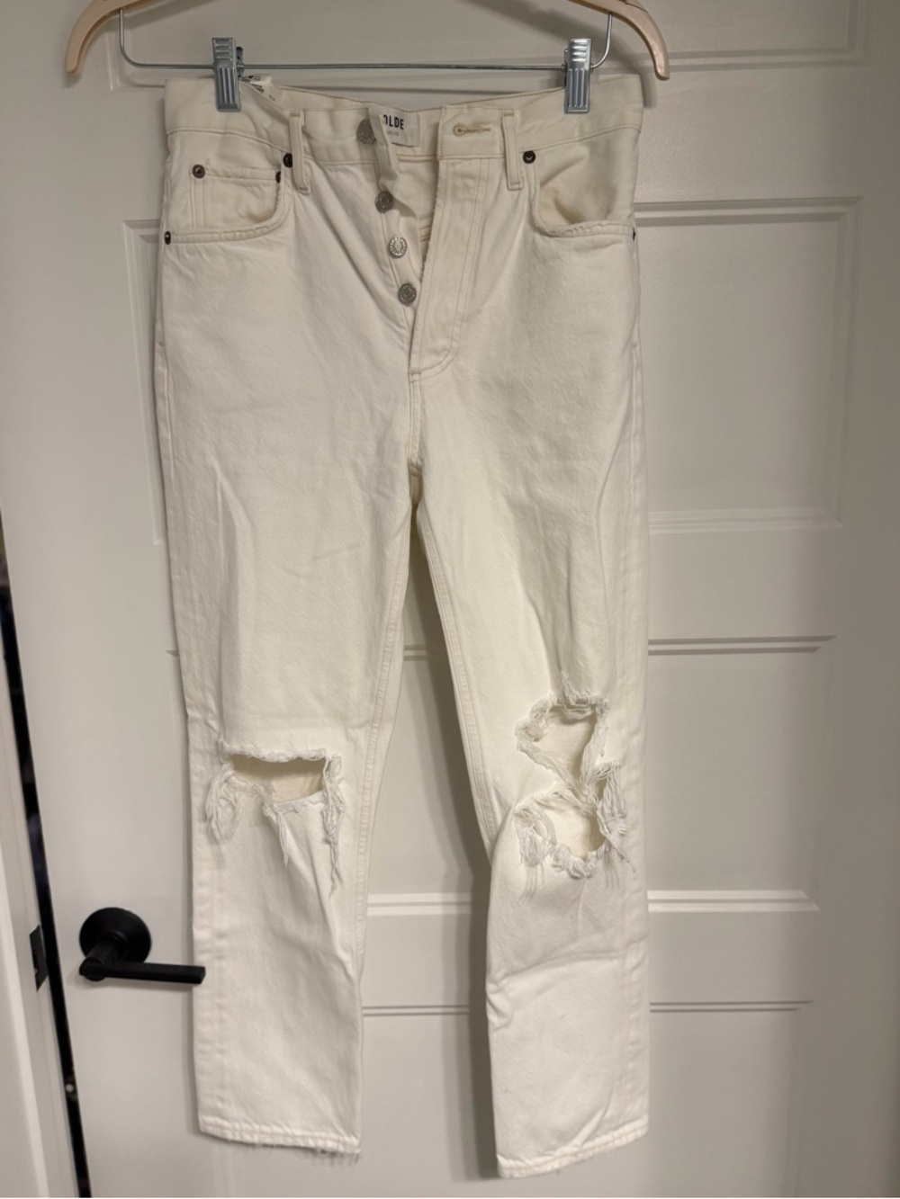 Agolde White Distressed Straight-Leg (Riley) Jeans